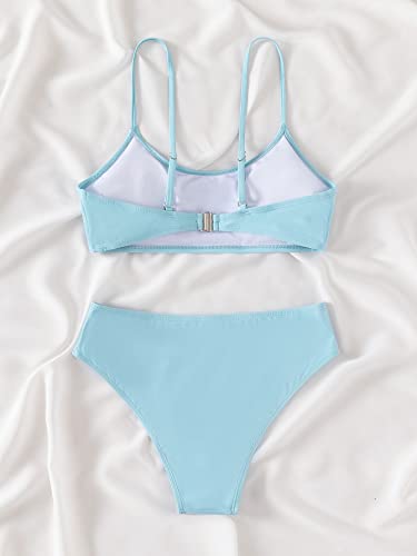 Shenhe Girl's 2 Piece High Waisted Spaghetti Strap Swimsuit Bathing Suit Bikini Sets Light Blue 12-13Y #TOP1