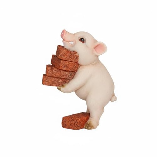 Image of KiBcsLic Decorative Pig Figurine Mini Statue Ornament Sculpture Resin Carving With Eye Catching Highlight And Cozy Scene Setting Suitable for bonsai flower pots patios home decoration, White