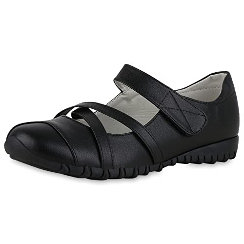 VAN HILL Damen Riemchenballerinas Flach Profilsohle Bequem Schuhe 840466...