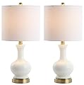 JONATHAN Y JYL4033A-SET2 Set of 2 Table Lamps Cox 22" Glass/Metal LED Table Lamp Contemporary Bedside Desk Nightstand Lamp for Bedroom Living Room Office College Bookcase, White/Brass Gold