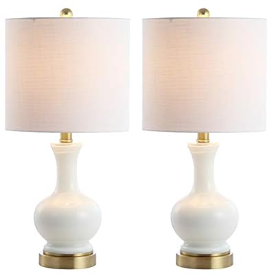 JONATHAN Y JYL4033A-SET2 Set of 2 Table Lamps Cox 22" Glass/Metal LED Table Lamp Contemporary Bedside Desk Nightstand Lamp for Bedroom Living Room Office College Bookcase, White/Brass Gold