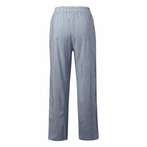 Women Striped Linen Pants Casual High Waisted Wide Leg Cropped Pants Summer Beach Gauze Capri Pant with Pockets4