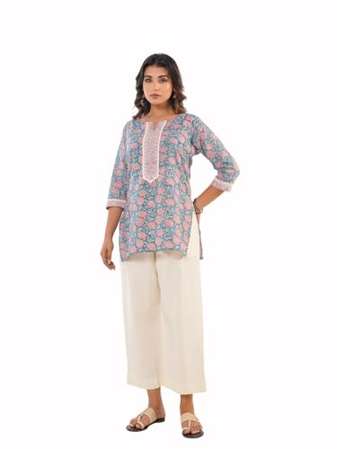 Image of Pure Cotton Printed Short Kurti for Women | Traditional Block Print Kurta Top | Casual & Workwear Ethnic Fashion