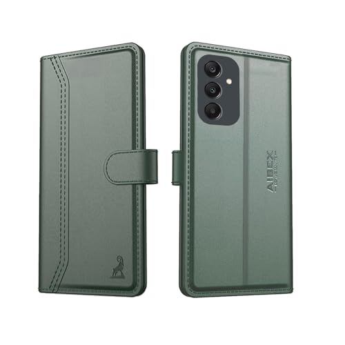 Image of AIBEX Compatible for Samsung F56 5G / Samsung M56 5G Flip Cover Leather Finish with Magnatic Closure | Inside TPU with Card Pockets | Wallet Stand | Complete Protection Flip Case - Green