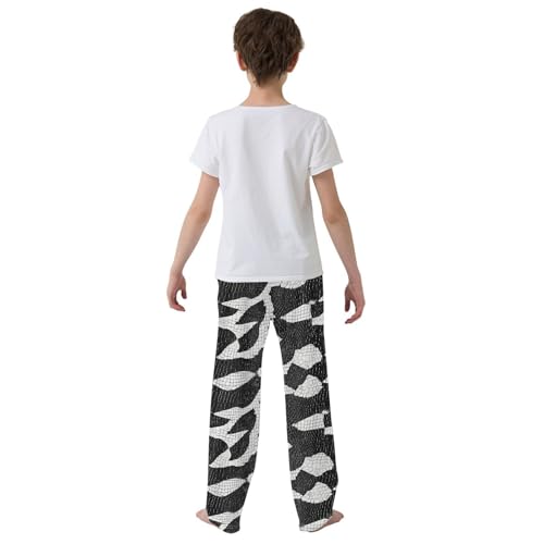 Black White Snake Skin Scales Boys Long Pants Soft Trousers Elastic Waist Relaxed Fit Sweatpants Athletic Sports Pant L3