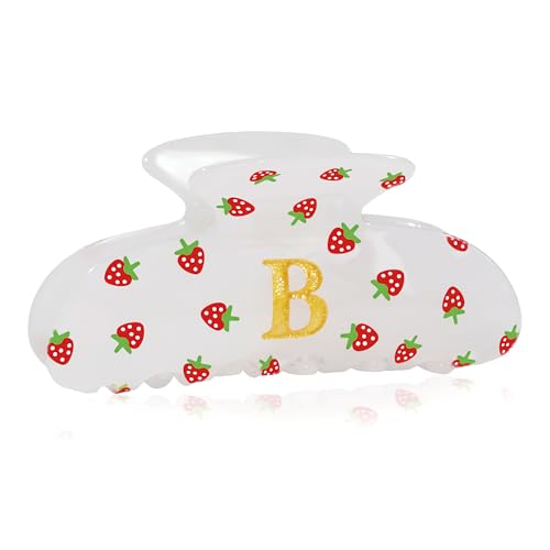 Image of Initial Strawberry Hair Clips for Women - Teen Girl Gifts Trendy Stuff, Y2K Accessories Strawberry Print Hair Accessories, Wedding Bridesmaid Birthday Valentines Day Gifts for Girls, Letter B