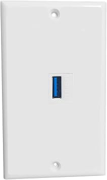USB 3.0 Wall Plate, 1 Port USB 3.0 Keystone Jack, White, 4.5 x 2.75 Inches