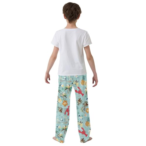 ZZXXB Lobster Coconut Tree Boys Long Pants Soft Trousers Elastic Waist Kids Lounge Bottoms with Pockets S-XL3