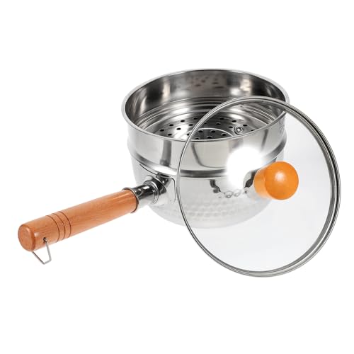 PRETYZOOM Pentolino Latte a Due Strati Piccola Pentola Smaltata Per Zuppe e Salse Con Coperchio in Vetro Per Cottura Uniforme Su Tutti i Cottura