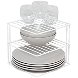 simplywire - Soporte para vajilla de 3 niveles - Organizador de armarios de cocina - Blanco - Cuadrado