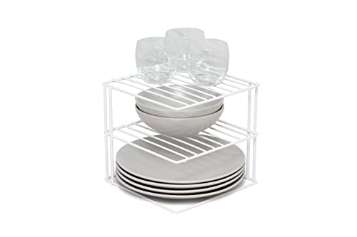 simplywire - Soporte para vajilla de 3 Niveles - Organizador de armarios de Cocina - Blanco - Cuadrado
