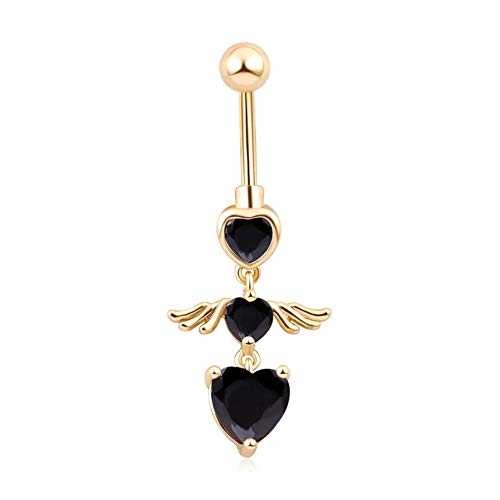 Royal elegantoNavel Piercing Angel Heart Zircon Crystal Belly Button Piercings Love Crystal Stone Beads Gold Piercing Body Ring Jewelry