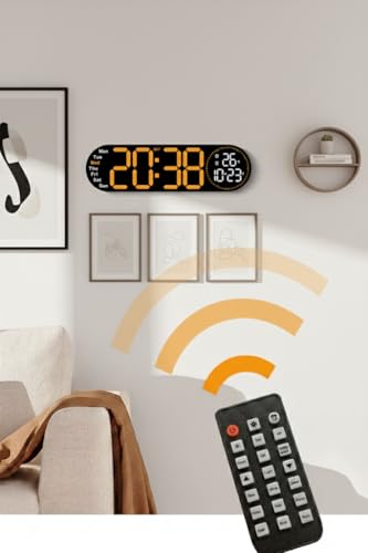 Image of Niyam Multifunctional 17Inch LED Wall Clock Large Display with Remote Control & Jumping Second Dual Alarm Countdown Timer for Living Room,Home & Office (Orange Digit)(Black 5509)
