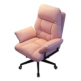 Silla de escritorio reclinable ergonómica con asiento acolchado suave, altura ajustable y ruedas, cómoda silla de oficina para computadora, hogar, estudio, relajación (rosa sin reposabrazos)