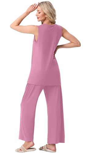 Image of PrinStory Womens Pajamas Sets 2 Piece Soft Pjs for Women Sleeveless Pajama Set Summer Loungewear with Pockets
