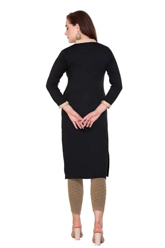 Image of Rosary Women's Winter Woolen Kurti Embroidered Straight Fit Ethnic Wear with 2 Side Pockets