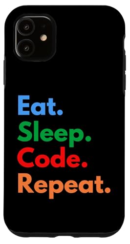 �R�[�_�[�A�n�b�J�[�A�\�t�g�E�F�A���D�Ƃ̂��߂�Eat Sleep Code Repeat �X�}�z�P�[�X iPhone 11 �p