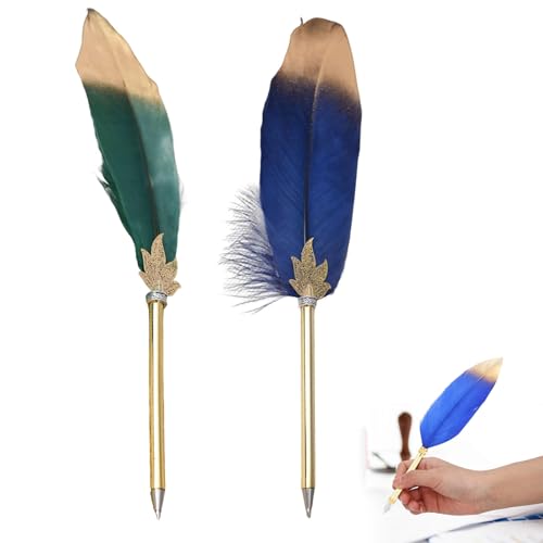 Rakiuty StylosÀ Bille Rétro,Stylo À Bille RétroPlume,StyloBille VintageVert,Stylo à BilleFantaisie en Forme de Plume,Plume Roller Ball Pen Creative,2PC...
