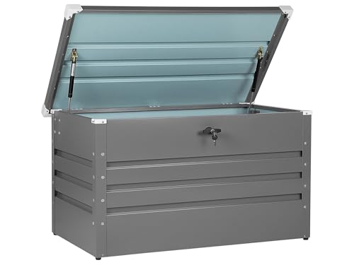 Beliani Metall-Gartentruhe 300 l grau Kissenbox Auflagenbox für die Terrasse wasserdicht Aufbewahrungsbox Gartenbox Cebrosa