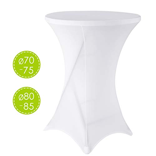 Femor Tovaglia, Copertura per Tavolo da Bar Elastico, Adatto per Barra Ø 80-85 cm, Tavolo da Cocktail, Tavolo da Banchetto, per Banchetti, Eventi, Feste, Matrimoni (Bianco)