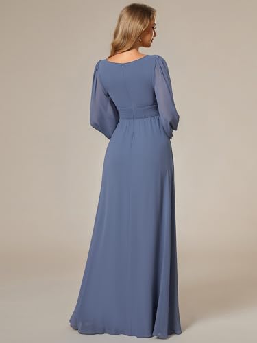 Image of Ever-Pretty Women's Crewneck Long Lantern Sleeves Floor Length A-Line Pleated Chiffon Formal Dress 0106B