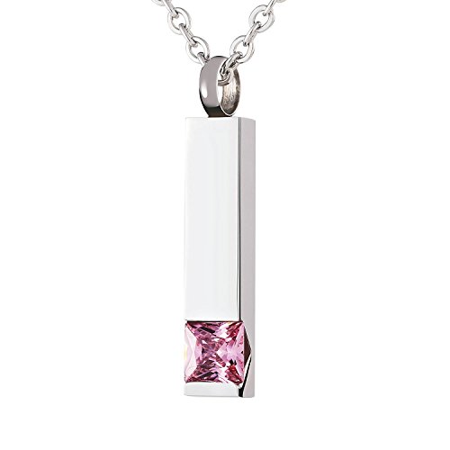 Amody Acero Inoxidable Cubic Zirconia rectángulo Plata Urna Collar Cenizas cremación Memorial...