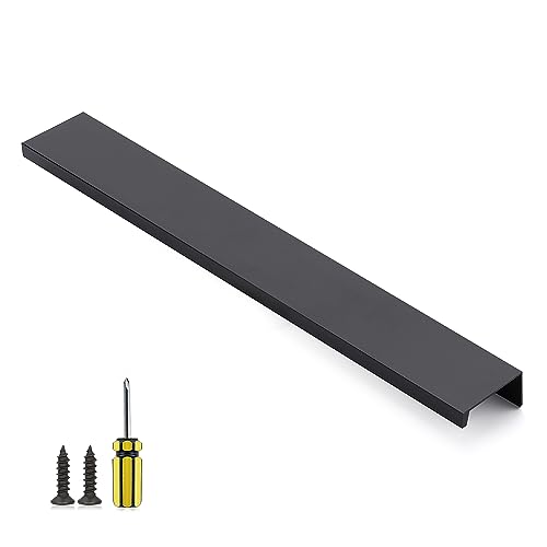 Image of Ravinte 1 Pack Finger Pulls for Cabinets 254mm /10 Length Black Edge Pulls | 204mm /8 inch Hole Center Concealed Handles, Tab Handle Profile, Minimal Look, For Kitchen Drawers Tab Handle
