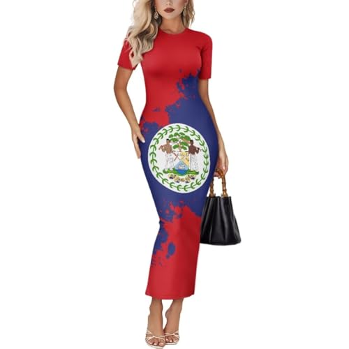 Image of Womens Short Sleeve Jamaican Flag Midi Bodycon Dress