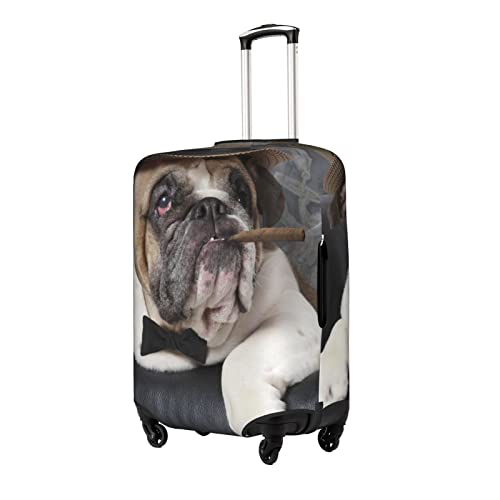 English Bulldog with a Cigar Smoking Travel Luggage Cover Fits 18-32 Inch Luggage, Stretchy Suitcase Cover Protector with Concealed Zipper for Wheeled Suitcase Tsa Approved2