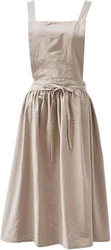 SANGOGO lino algodón monocolor estilo japonés cruz espalda delantal retro literatura arte floristería ropa para mujer cocina delantales, 02