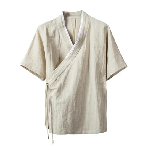 Chemise manches courtes homme style chinois Hanfu en lin et coton d'été