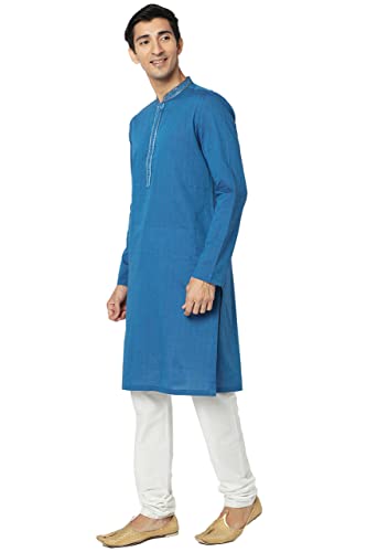 In-Sattva Men's Indian Embroidered Banded Collar Artistic Long Kurta Tunic3