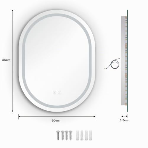 Dripex LED Badspiegel Oval, dimmbar, Antibeschlag fürs Bad 60 x 80 cm – Ansicht 6