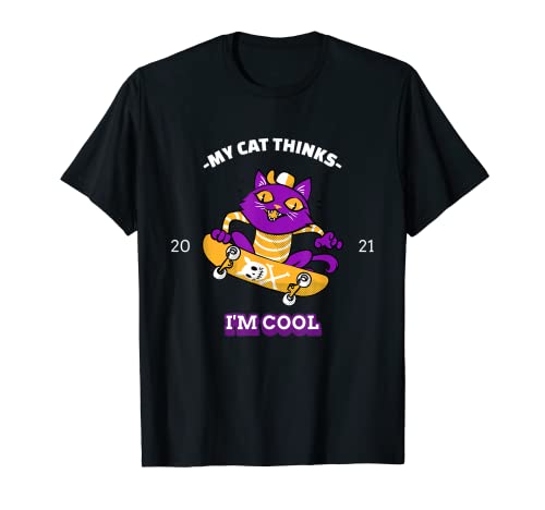 Cool Cat Skateboarding T-Shirt for Men Women Kids