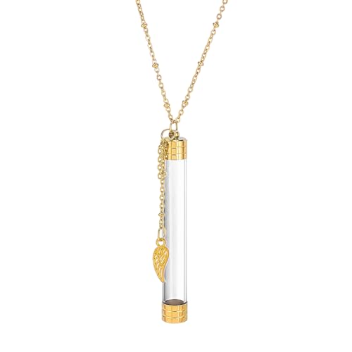 Collier crémation tube verre et pendentif aile acier inoxydable 304 souvenirs