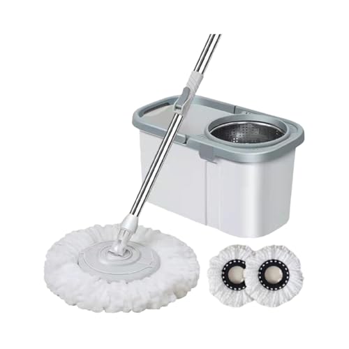 (SG SELLER) Spin Mop with Bucket Set Rotating Lazy Spin Mop Magic Floor Cleaning Mop Set Smart Rotating Mop Set Household Mop, White