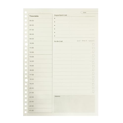 Image of Zelten Loose Leaf Punched Paper Refills Paper for 6 Hole Binder Personal Organizer Diary Notebook Refillable Planner (Time Plan,B5 /26 Hole)