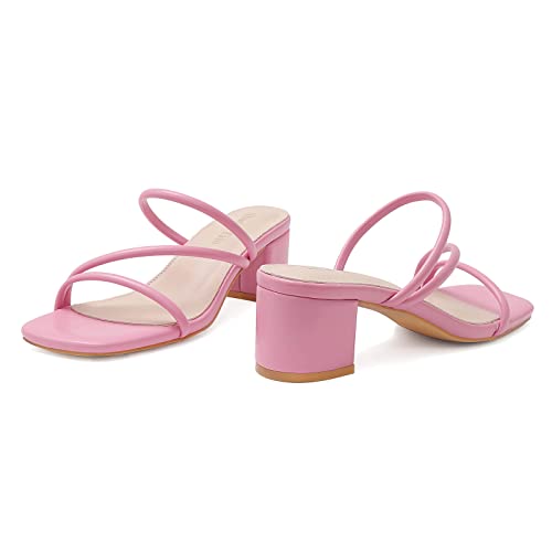 Image of Shoe'N Tale Strappy Heels For Women Low Chunky Block Heel Heeled Sandals Square Open Toe Slip On Slides Mules