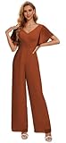 Zoghoo Chiffon Wedding Jumpsuits for Women Burnt Orange Wide Leg Long Pants Short Sleeve Trendy Outfits Jumper Size 6