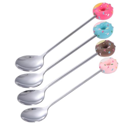 Espresso Spoons with Donut Decor, Adorable Small Coffee Spoons Dessert Spoons, Multi-Functional Salad Mixing Spoon Tableware Decor