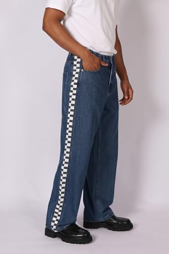 Image of Plaid&Plain Men's Baggy Jeans Wide Leg Heavyweight 100% Cotton Loose Fit