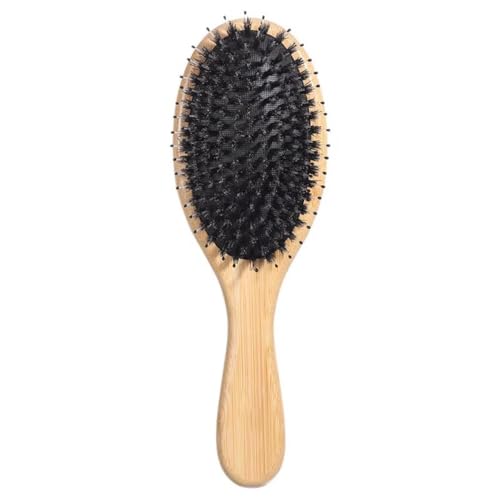 Eculcki ヘアブラシ 木製 豚毛 メンズ レディース こども ヘアケア コーム 頭皮マッサージ 静電気防止 可愛い 人気 艶髪 美髪ケア 薄毛改善 髪質改善 絡まない (L,小判型)