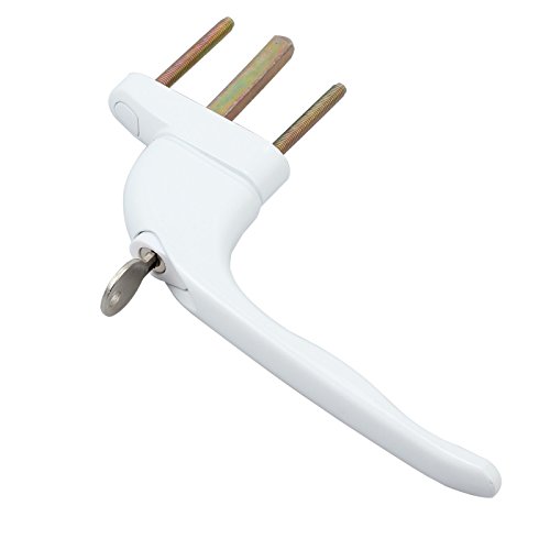 Manilla para ventana de PVC con cierre de segurida Manija de ventana en línea con cerradura de UPVC con llaves de 43 mm, color blanco, paquete de 10