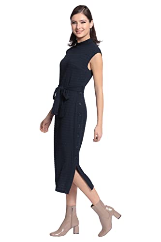 Maggy London Women's Petite Mock Neck Side Placket Midi Dress, Navy, 12 #TOP27