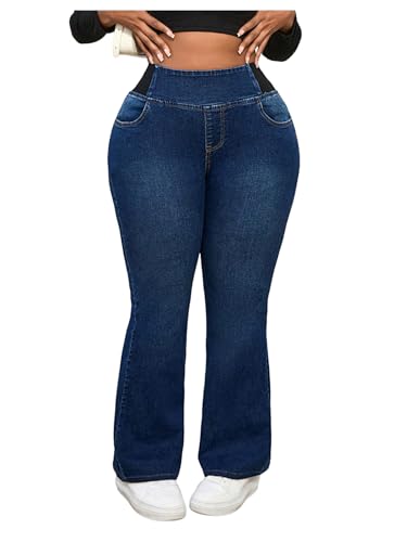 Verdusa Women's Plus Size High Waisted Flare Jeans Stretchy Denim Pants with Pockets