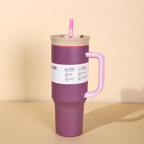 Image of HomeCloud 1200ml Insulated Coffee Tumbler with Lid - Double Wall Travel Mug for Hot & Cold Drinks, Leak-Proof, Durable, Portable, Stylish Stainless Steel Design (Rose Red)
