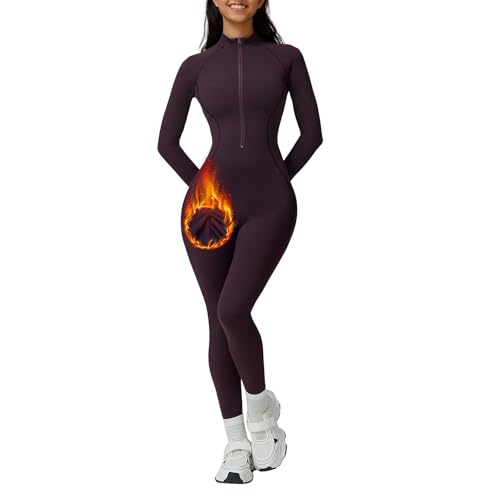 Vertvie Thermo Jumpsuit Damen Winter Langarm Eng Reißverschluss Sport...