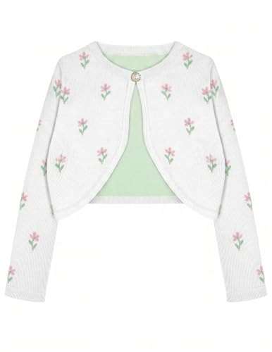 Image of Arshiner Girls Open Front Shrug Cardigan Knit Bolero with Button Closure