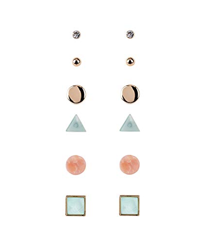 Preisvergleich Produktbild SIX Damen Ohrringe, 6er Set, Ohrstecker, Strasssteine, Edelsteinoptik, Kreis, Dreieck, Viereck, Pastelltöne gold, rosa, türkis (784-151)