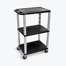 LUXOR UCPL1E-N 42 "H 3-Shelf Utility Cart - كهربائية، أرفف سوداء، أرجل نيكل